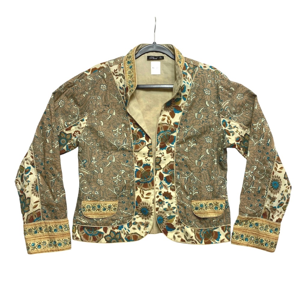 Phool Jacket Womens Large Brown Floral Cotton Beaded Boho Artsy
